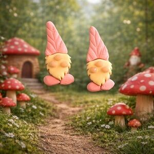 Handmade Pink & Yellow Gnome Stud Handmade Polymer Clay Earrings